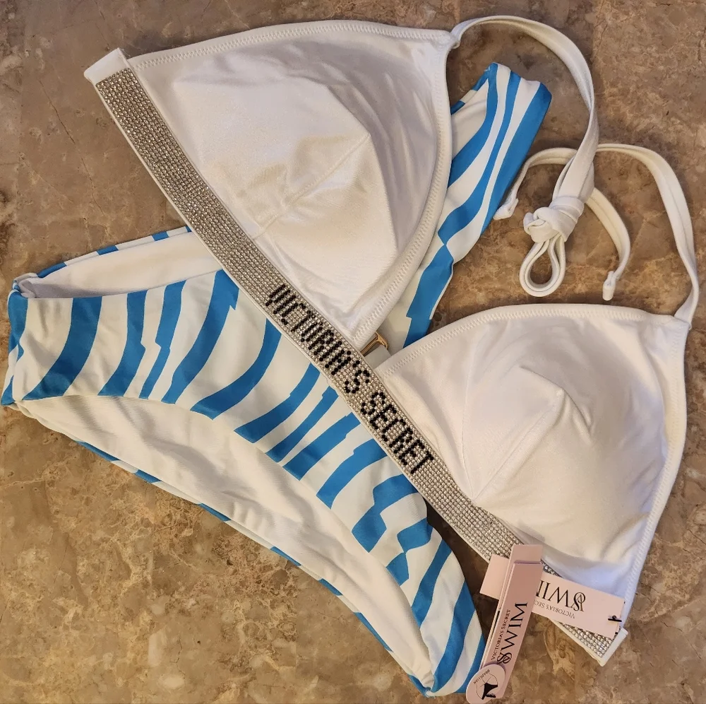 M/M VS Swim Shine Strap Triangle Bikini Top Brazilian Bikini Set